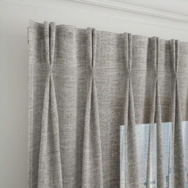 Pinch Pleat Detail On Light Grey Sheer Curtain