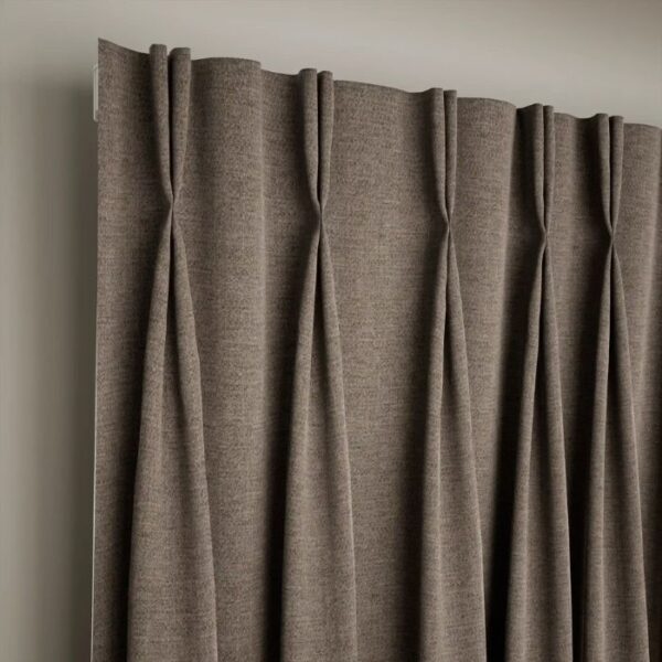 Pinch Pleat Detail On Mocha Curtain