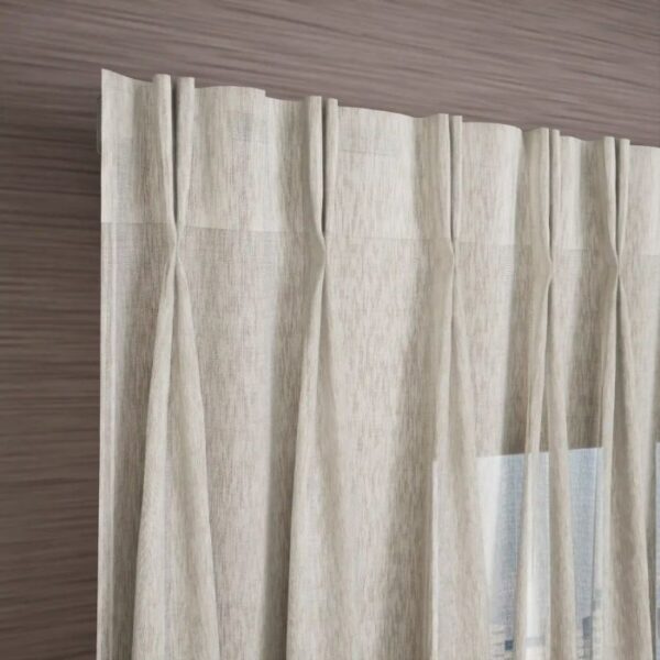 Pinch Pleat Heading On Beige Sheer Curtain