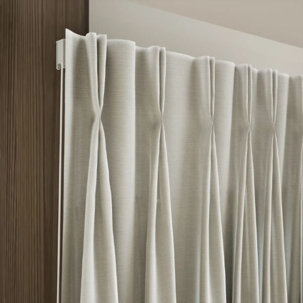 Pinch Pleat Detail On Silver Curtain