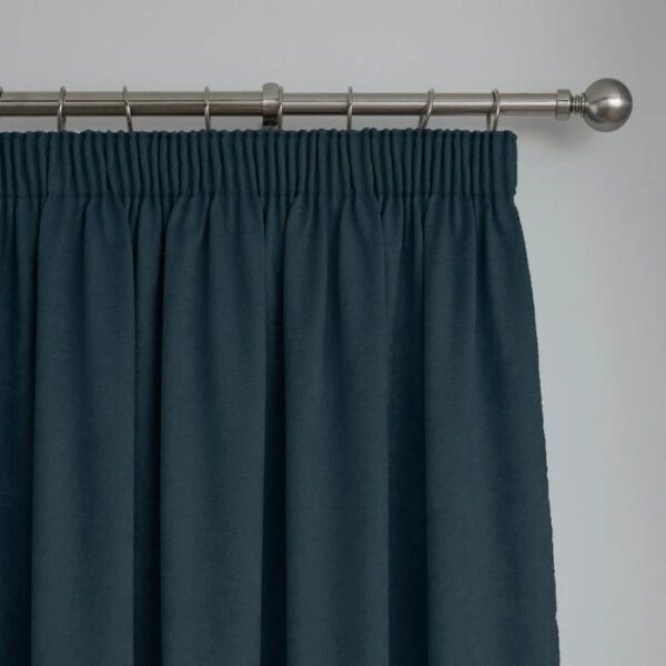 Close-Up Of Pleat Header And Fabric Texture In Navy Blue