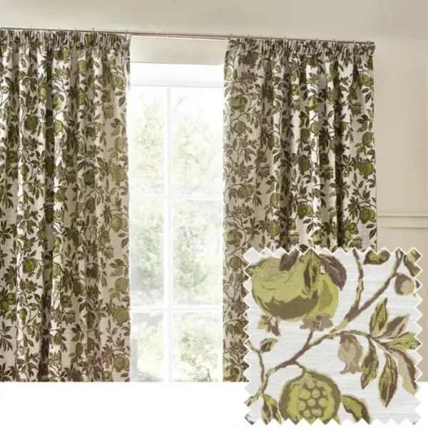 Pomegranate Green Pencil Pleat Curtains image 2