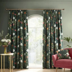 RHS Arcadia Floral Green Soft Touch Pleat Curtains