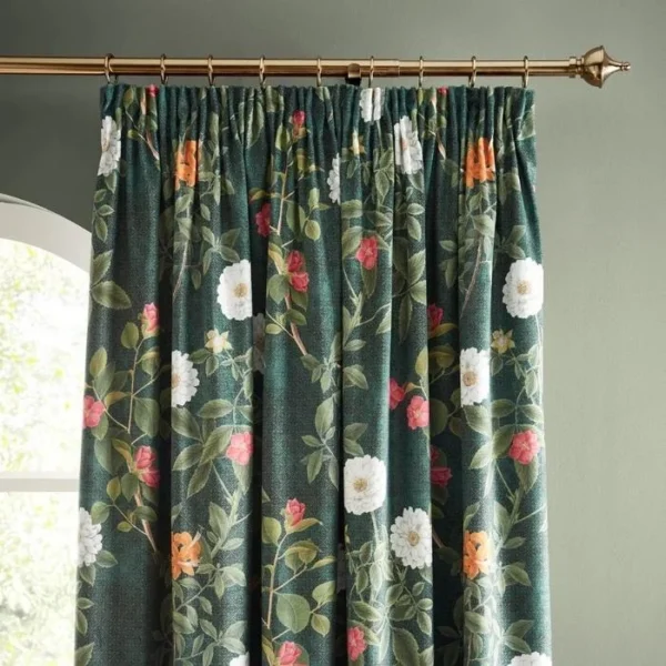 RHS Arcadia Floral Green Soft Touch Pleat Curtains image 1