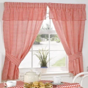Red Pleat Curtains With Pelmet Header