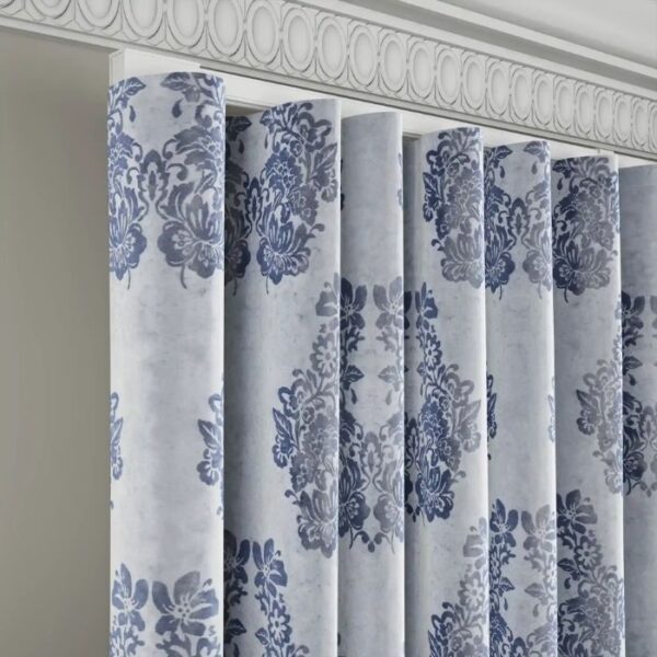 Ripple-Fold Detail On Navy Blue Curtains