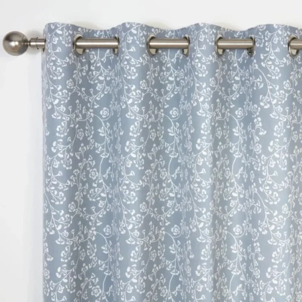Sade Blue Floral Eyelet Curtains image 1