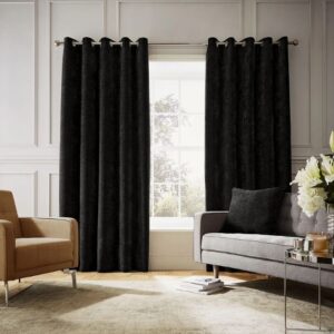 Hyperion Selene Black Eyelet Curtains Hanging In Modern Room