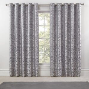 Eden Silver Lined Eyelet Curtains In Contemporary Living Room