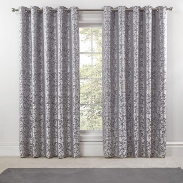 Eden Silver Lined Eyelet Curtains In Contemporary Living Room