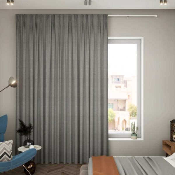 Silver Pleat Curtains In Modern Living Room