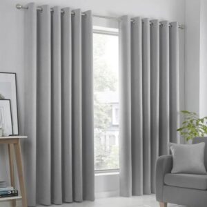 Full-Length Strata Silver Grey Eyelet Curtains in Living Room