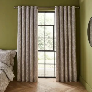 Sketched Leaves Cotton Eyelet Curtains