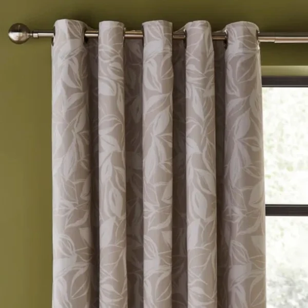 Sketched Leaves Cotton Eyelet Curtains image 1