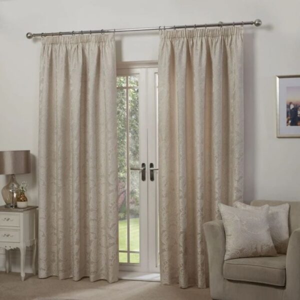 Close-Up of Soft Cream Velvet Curtain Fabric