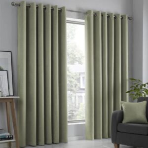 Full View of Strata Green Dim Out Curtains in Living Room