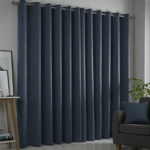 Strata Navy Dim Out Eyelet Curtains - Image 3