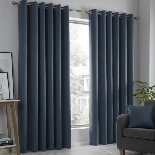 Front View of Strata Navy Dim Out Eyelet Curtains