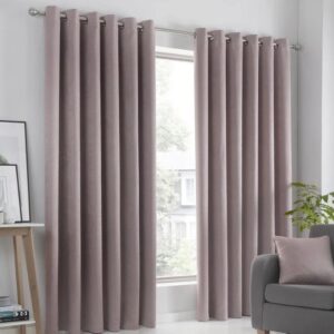 Full View of Strata Pink Dim Out Eyelet Curtains
