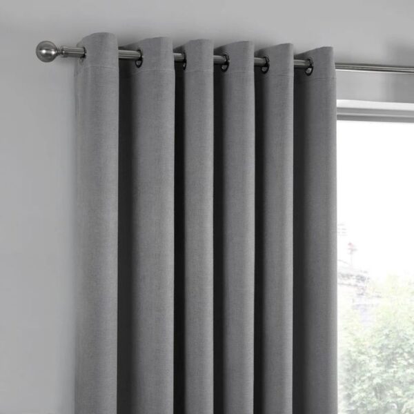 Close-Up Texture of Silver Grey Curtain Fabric