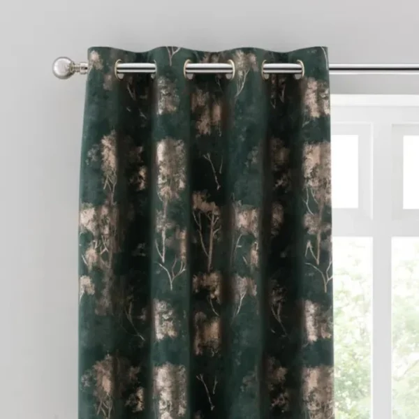 Velour Trees Eyelet Curtains image 1
