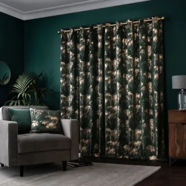 Velour Trees Eyelet Curtains image 2