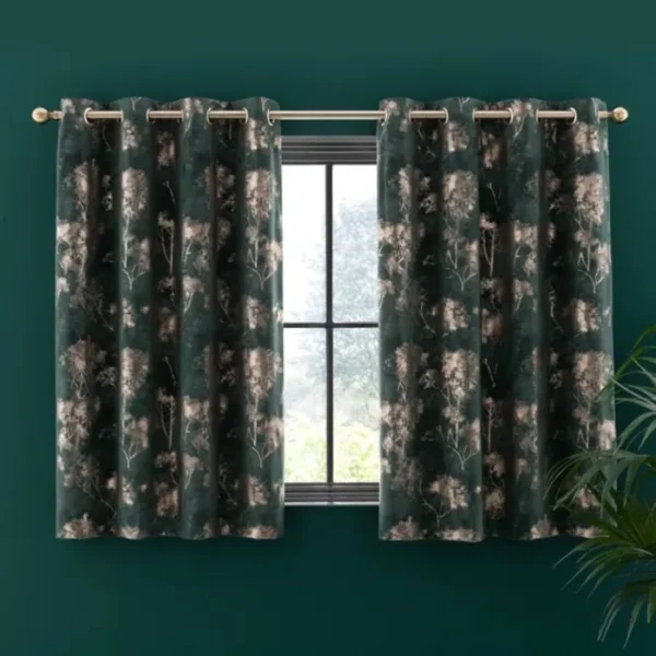Velour Trees Eyelet Curtains image 3