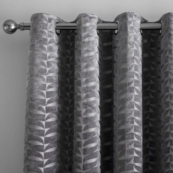 Kendal Charcoal Grey Velvet Eyelet Curtains - Image 2