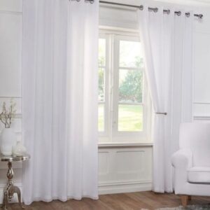 Full-Length White Lined Eyelet Voile Curtains