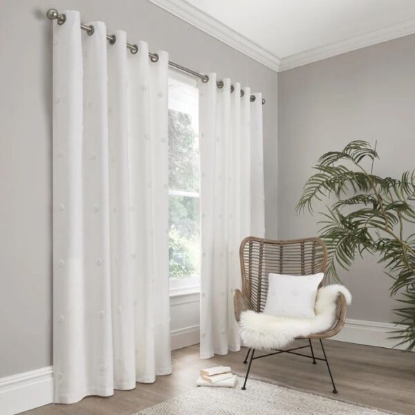 White Polka Dot Eyelet Curtains In Bright Room