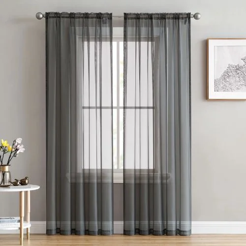 Grey Curtains With Charcoal Trim In A Modern Living Room